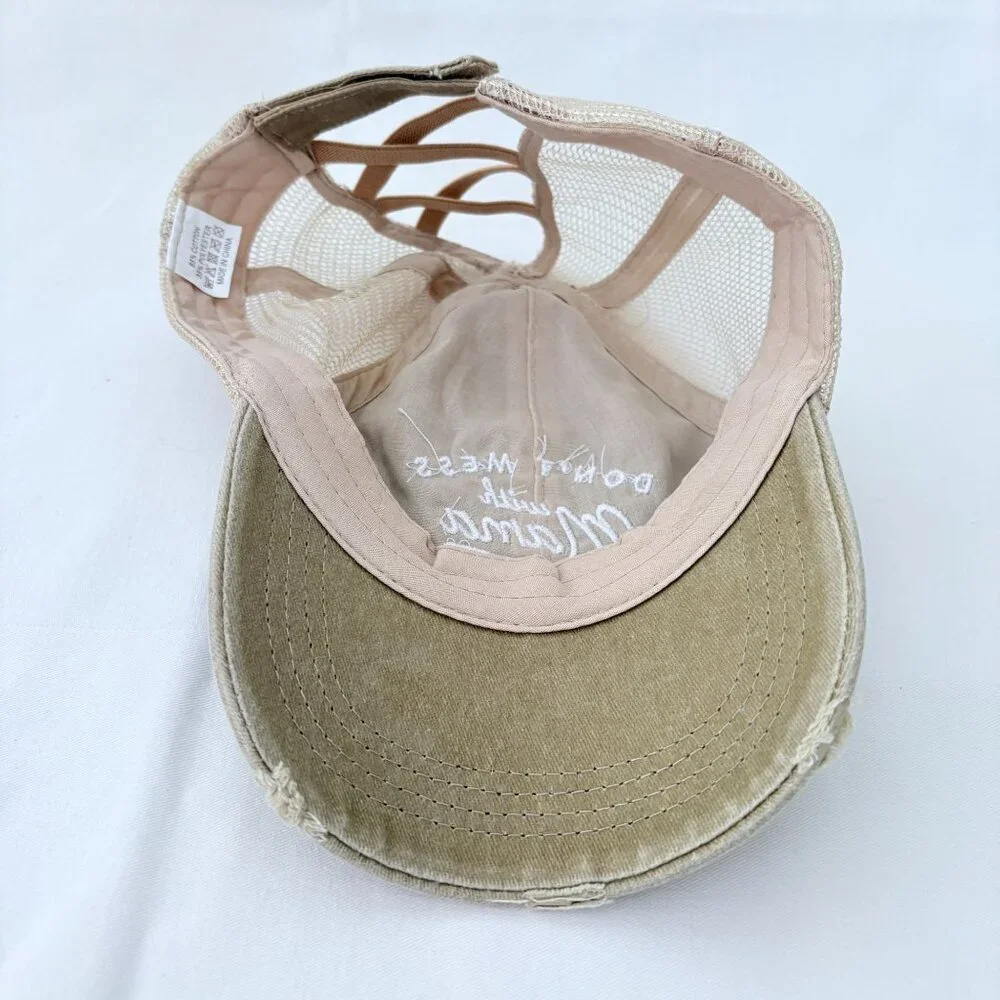 Don' Mess‎ With Mama Tan Strapback Criss Cross Ponytail Baseball Cap Hat